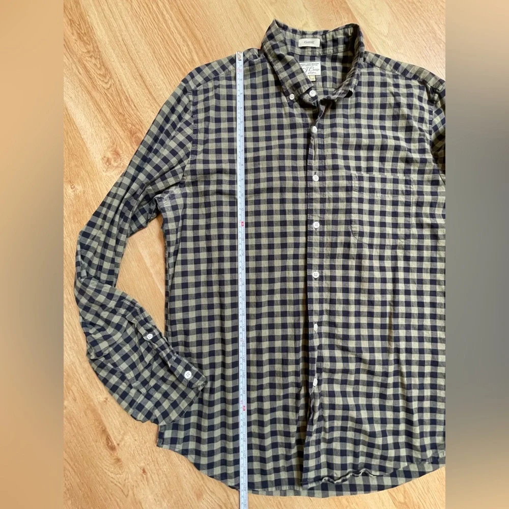 J. Crew button down shirt secret wash shirting classic fit green blue checks